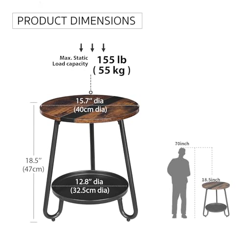 2 Tier Coffee Table in Living Room, Industrial Style Round Coffee Table with Metal Tray, Wood Small Outdoor Coffee Table for Bedroom Balcony Patio, Rustic Brown - color: Rustic Brown