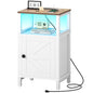 Yoobure Farmhouse NightStand with Charging Station，Wood Night Stand End Table with USB Ports, LED Bed Side Table with Storage Cabinet，Bedside Table for Bedroom, Living Room White - color: White