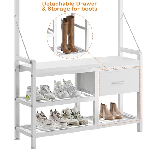 Lulive Hall Tree with Bench and Shoe Storage, 31.5” Coat Rack Freestanding | White, 5 in 1 Intelligent Design, 17 Hooks, 2 Drawers, Handy Clothes Rail - color: White, size: 11.8"D x 31.5"W x 70.9"H