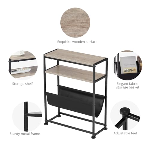 Narrow End Table for Small Spaces - Slim Side Table with Magazine Holder,2 in 1 Design Narrow Coffee Table Living Room,Skinny Bedroom Nightstand Thin Side Magazine Table,Oak - color: Oak