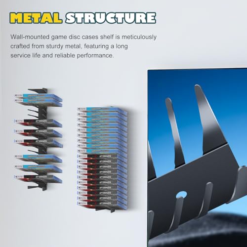 Video Game Storage Wall Mount - 6PCS Heavy-Duty Metal Game Case Holder Media Storage Shelves for PS, Xbox, DVD, Switch Game Organizer Display Stand, Holds up to 114 - size: 6-Pack