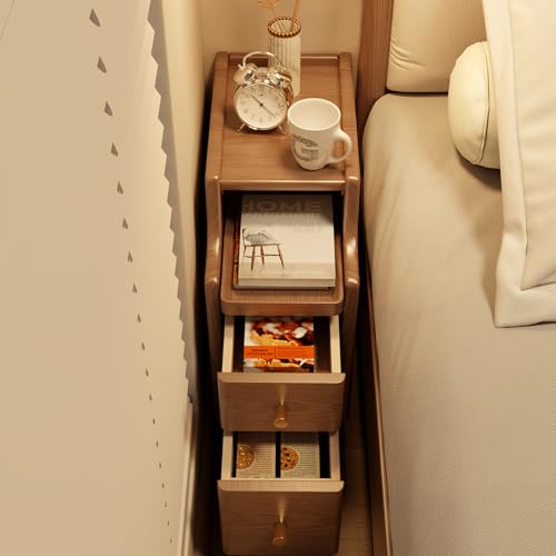 AQIMUELE Narrow Nightstand with Drawers, Wood Bedside Table, Small Walnut Nightstand Set of 2 - color: 2 Pc(walnut), size: 15.74''D*7.87''W*19.68''H