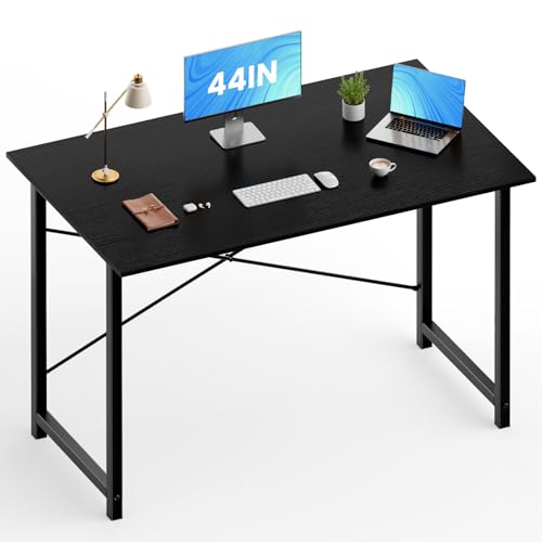 OLIXIS 32-Inch Small Computer Desk for Home Office, Black | Gaming Writing Work and Study Desk for Bedroom, Sturdy Metal Frame, Compact Modern Design - color: Black, size: 44-In