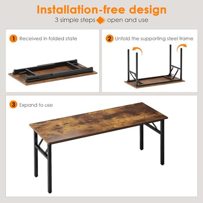 Need Office Computer Desk - 54.3L Sturdy and Heavy Duty Folding Laptop Table,Writing Table/Home Office Desk/Sewing Table,No Assembly Required (Rustic Brown & Black Frame) - color: Rustic Brown & Black Frame, size: 54.3inch