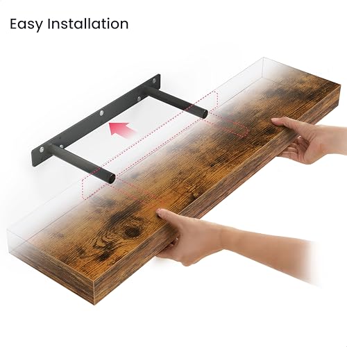 Ballucci Floating Shelves, 24" Wood Wall Shelf Set of 2, with Invisible Brackets for Bathroom, Living Room, Bedroom, Kitchen, Nursery, 6" Deep, Rustic Brown - color: Rustic Brown, size: 23.6 inches