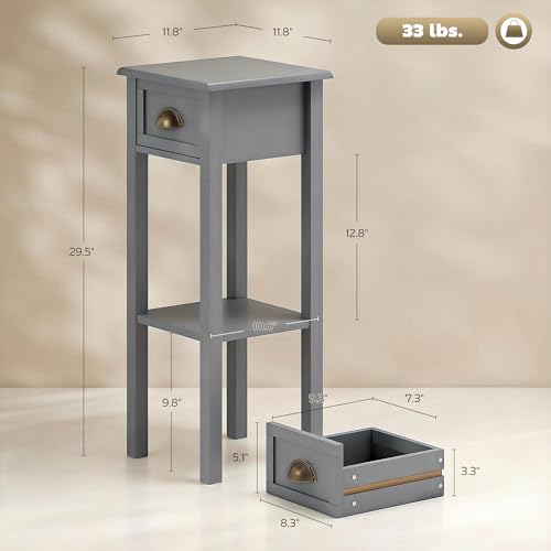 HOMCOM Narrow End Table with Drawer Slim Side Table for Small Spaces Gray | Tall Telephone Table, Skinny Modern Design, for Small Spaces, Living Room - color: Grey