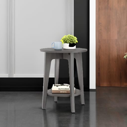 VASAGLE MAEZO Collection - Side Table, 2-Tier Small Round End Table, Nightstand with Tapered Legs, Curved Transitions, for Small Spaces, Living Room, Bedroom, Smoky Gray ULET283T68 - color: Smoky Gray, size: 1 pack