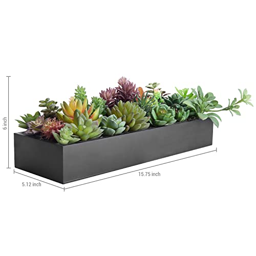 MyGift Artificial Succulent Centerpiece,15.75 Inch Faux Succulents Arrangement Plants in Sleek Black Wooden Rectangular Planter Box - color: Sleek Black Wood