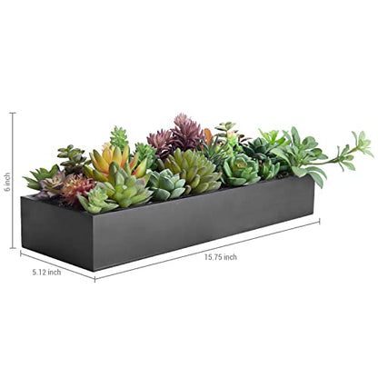 MyGift Artificial Succulent Centerpiece,15.75 Inch Faux Succulents Arrangement Plants in Sleek Black Wooden Rectangular Planter Box - color: Sleek Black Wood