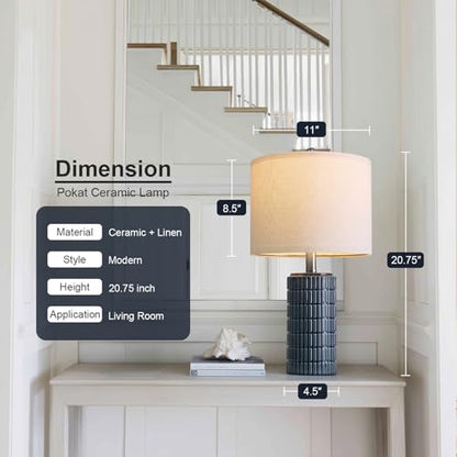 PoKat 20.75" Small Blue Table Lamps, Farmhouse Bedside Lamps for Bedroom Set of 2, Ceramic End Table Lamps for Night Stands Living Room, Modern Nightstand Desk Lamps, Dark Blue - color: 20.75'' Small - Dark Blue