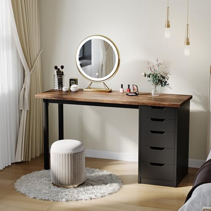 Garvee Computer Desk with 5 Drawers, 47 Inch Modern Simple Study Writing Desk with Storage, Rustic Home Office Desk, Reversible Computer Desk for Small Spaces, Apartments, Dorms, Brown+Black - color: Brown + Black