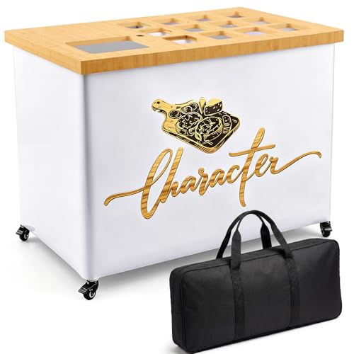 Novabright 4ft Foldable Charcuterie Cart Set with Table Cloth Storage Bag Caster Portable Collapsible Food Serving Cart Snack Grill Mobile Display Carts for Party Wedding Outdoor BBQ Backyard (White) - color: White