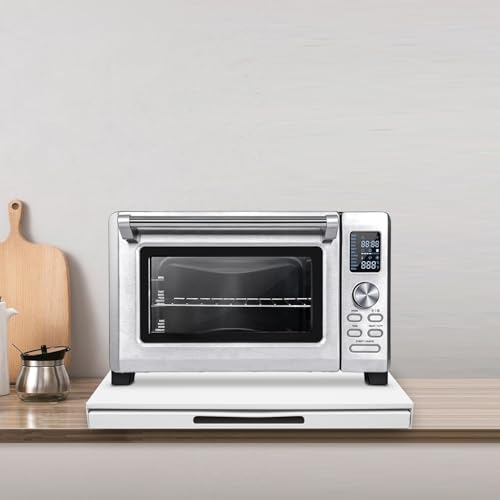 Microwave Stand with Pull Out Shelf Countertop Organizer Kitchen Storage Rack for Compact Microwave Oven Toaster Coffee Maker White