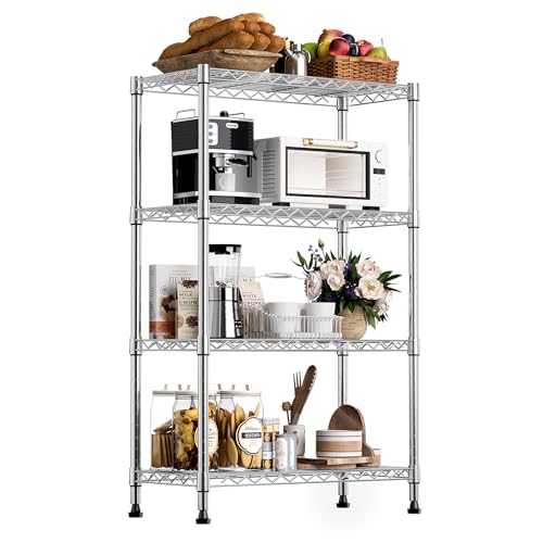 M MZG 1000 lbs Storage Shelving 4-Tier Utility Shelving Unit Steel Organizer Wire Rack for Home,Kitchen,Office,Chrome (13.7" D x 23.6" W x 53.4" H) - color: Chrome, size: 4 Tier 13.7" D x 23.6" W x 53.4" H