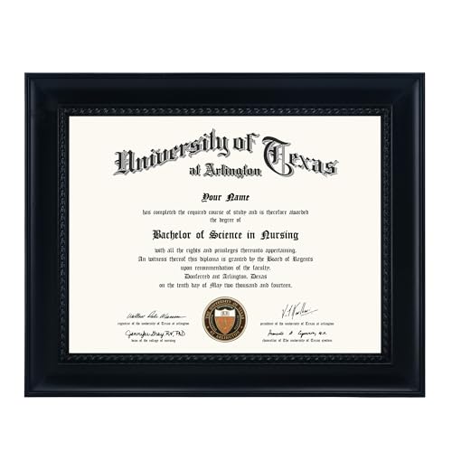 GMFrames Solid Wood Diploma Degree Frame for 8.5x11 Certificates,Black Finish with Intricate Black Rope Detail,UV Protection Acrylic - color: Black, size: 8.5x11