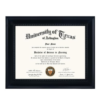 GMFrames Solid Wood Diploma Degree Frame for 8.5x11 Certificates,Black Finish with Intricate Black Rope Detail,UV Protection Acrylic - color: Black, size: 8.5x11