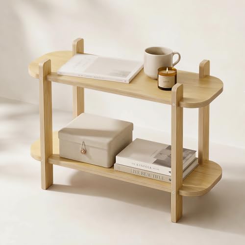 Bookshelf, Wood Shelf Bookcase, Book Shelf 2-Tier, Natural | Modern Open Bookshelf, Freestanding Storage Shelf Organizer, Display Shelf Shelving Unit for Living Room, Bedroom, Office - size: 2-Tier