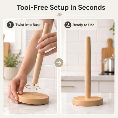 Wooden Paper Towel Holder for Countertop, Solid Beech Wood Stand with Wider Non-Slip Base, Fits Standard and Jumbo Rolls, Easy Assembly, Farmhouse Kitchen Paper Towel Dispenser - size: Large, style: Classic Beech