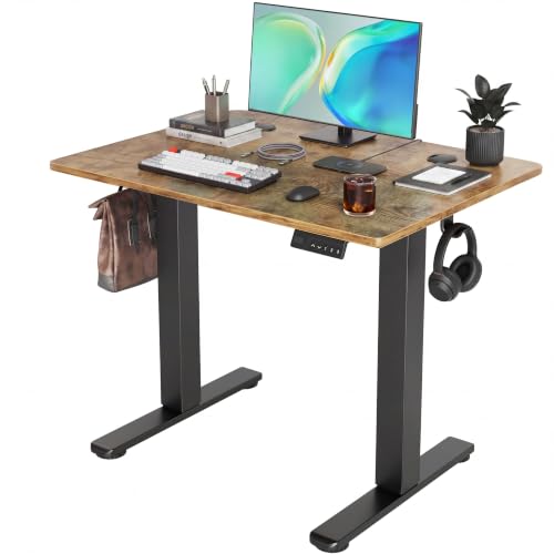 Claiks Electric Standing Desk, 35 x 20 Inch Small Height Adjustable Sit Stand Desk for Home Office, Computer Desk with Memory Presets, Cable Management&Headphone Hooks, 156 lbs Capacity, Rustic Brown - color: Rustic Brown, size: 35 Inch