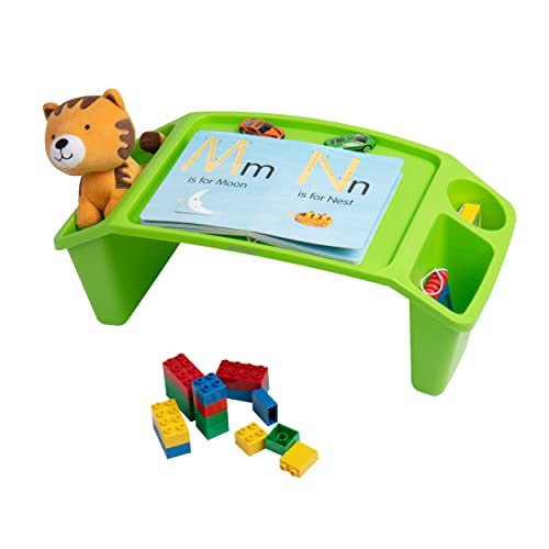 Mind Reader Kids Lap Desk, Portable Activity Tray with Side Storage, Stackable Plastic Desk for Drawing, Snacks, Study, Set of 2, Green - color: Green