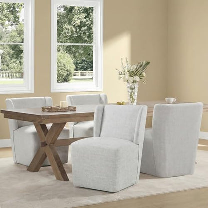 KISLOT Upholstered Dining Chairs Set of 4 with Casters, Wingback Modern Side Armless Deskchair with Rollers for Diningroom Bedroom Livingroom Reading Room, Pale Gray Fabric - color: A Pale Gray Fabric, size: Set of 4