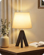 Small Table Lamp for Bedroom, 14.6" Bedside Lamp with White Linen Shade and Walnut Wood Tripod Base, Modern Nightstand Lamp for Living Room, Nursery, Entryway, E26 Socket, VW51TL05 - color: White+Dark Walnut