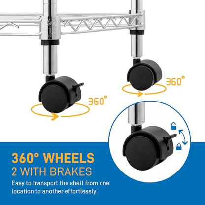 5-Tier Shelf, Adjustable Wire Metal Rack Shelving, Heavy Duty Standing Storage Shelves, Garage, Kitchen, Office, Bathroom, Shelfs Easy Assembly, 35" W x 14" D x 65" H Wheels, Chrome - color: Chrome, size: 5-tier 35.43"W x 13.78"D x 65"H Wheels