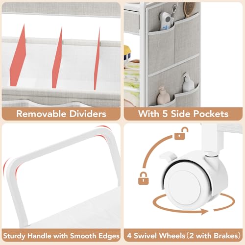 BBLIKE 3-Tier Diaper Caddy Organizer - Rolling Utility Baby Cart with Drawer and Side Pockets for Nursery and Baby Essentials, Multi-Function Cart for Bedroom and Bathroom, White - style: Drawer-White