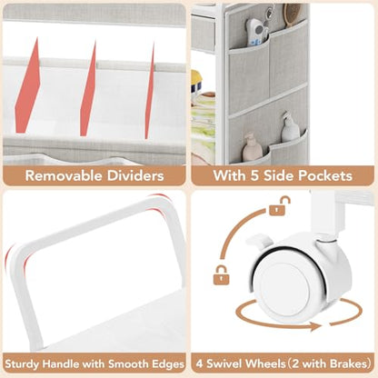 BBLIKE 3-Tier Diaper Caddy Organizer - Rolling Utility Baby Cart with Drawer and Side Pockets for Nursery and Baby Essentials, Multi-Function Cart for Bedroom and Bathroom, White - style: Drawer-White