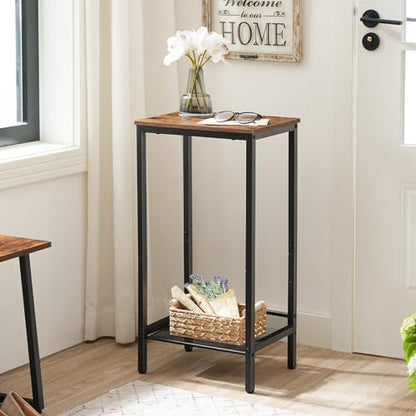 HOOBRO Tall Side Table, Industrial End Telephone Table with Adjustable Mesh Shelves, Small Tall Nightstand for Living Room, Bedroom, Entryway, Office, Rustic Brown and Black BF03DH01 - color: Rustic Brown + Black