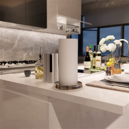 KASUNTO Paper Towel Holder with Crystal Ball - Steel Countertop Stand, Fits Standard & Jumbo Rolls, Brushed Nickel - color: Brushed Nickel