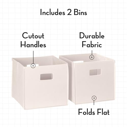 RiverRidge Folding Storage Bins - 2-pack of 10in Tall Cream Cubes | Fabric Bins, Set of 2 Storage Cubes, Cut-out Handles, Playroom Closet Organizer, Collapsible Cubby with Bottom Board Insert - color: 2 Cream 10in H Bins