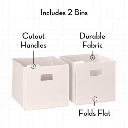 RiverRidge Folding Storage Bins - 2-pack of 10in Tall Cream Cubes | Fabric Bins, Set of 2 Storage Cubes, Cut-out Handles, Playroom Closet Organizer, Collapsible Cubby with Bottom Board Insert - color: 2 Cream 10in H Bins