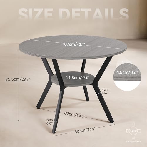 Miereirl 42.13" Round Dining Table for 4, Modern Kitchen Table with Open Storage Shelf, Wood Dining Table for Dining Room, Apartment, Small Spaces - color: Grey