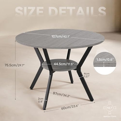 Miereirl 42.13" Round Dining Table for 4, Modern Kitchen Table with Open Storage Shelf, Wood Dining Table for Dining Room, Apartment, Small Spaces - color: Grey