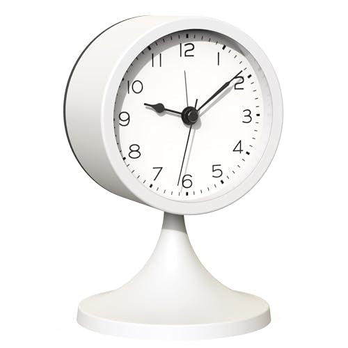 AYRELY® 3" Cute Analog Alarm Clock,Small Retro Table Clock Battery Operated,Slient Metal Desk Clock with Light for Living Room Decor,Bedroom,Bedside,Shelf (White) - color: White