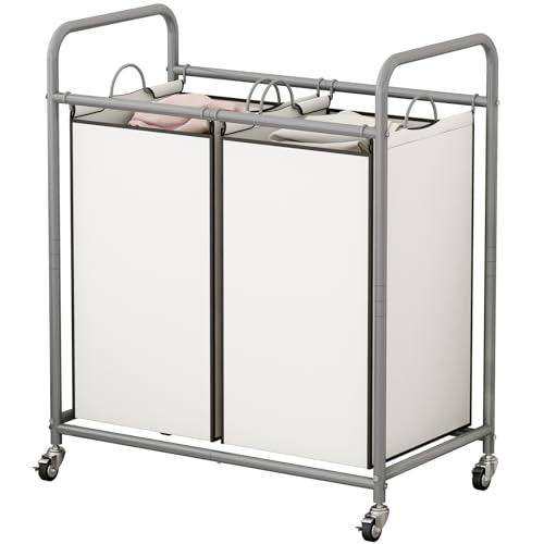 SUOERNUO Laundry Hamper Basket 2 Bag Laundry Sorter Cart with Rolling Removable Bags Laundry Organizer Cart for Clothes Storage, Beige (2 Bags, Beige) - color: Beige