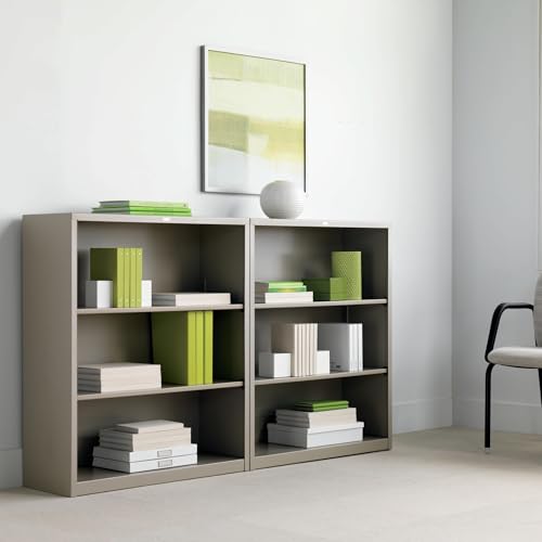 HON Metal Bookcase, 3 Shelves, 34-1/2 W by 12-5/8 D by 41 H, Putty - color: Putty, size: 3 Shelves