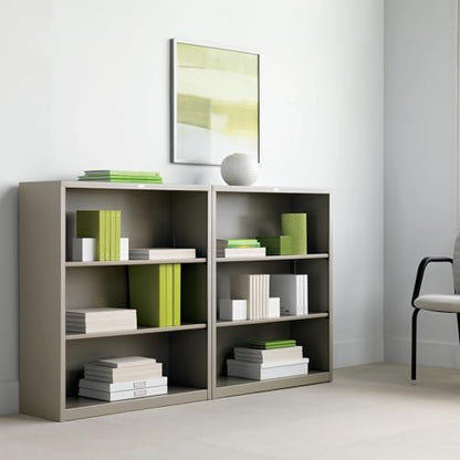HON Metal Bookcase, 3 Shelves, 34-1/2 W by 12-5/8 D by 41 H, Putty - color: Putty, size: 3 Shelves