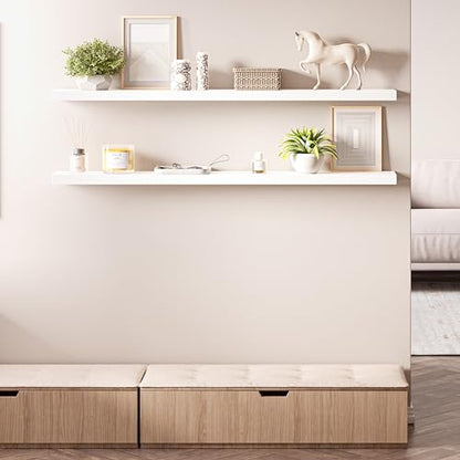 Ballucci Floating Shelves, 55" Wood Wall Shelf Set of 2, with Invisible Brackets for Bathroom, Living Room, Bedroom, Kitchen, Nursery, 6" Deep, White - color: White, size: 55.1 inches