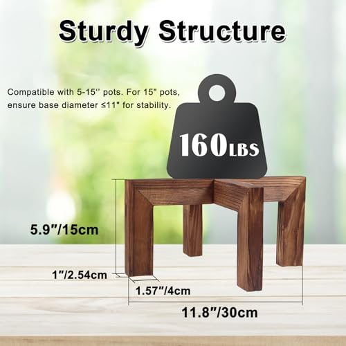 Vigordream Plant Stand, Indoor/Outdoor Wood Plant Holder, Single Flower Pot Stand, Sturdy Planter Stands, Fit 5-15 Inch Pots - size: Fit 5-15inch pots