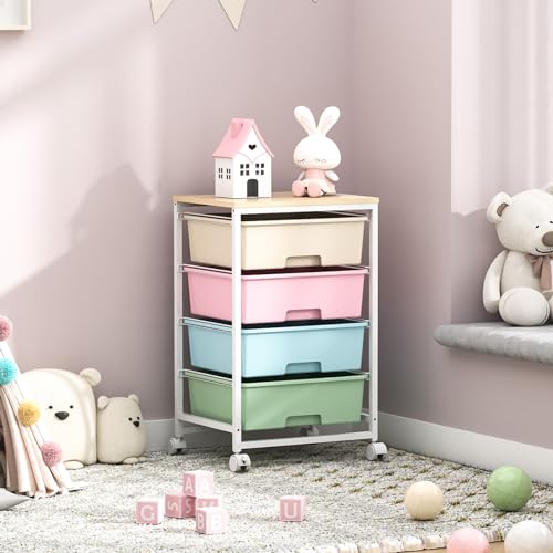 Utility Cart with 4 Drawers, Rolling Storage Cart with Drawers, Rainbow | Storage Rolling Drawer Cart - color: Rainbow
