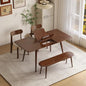 47’’-63’’ Oak Extendable Dining Table and Chairs & Bench, Solid Wood Folding Kitchen Table, Mid Century Dinner Table for Kitchen, Apartment, Living Room (Walnut, 63''+2Chairs-HSB+47'' Bench) - color: Walnut, size: 63''+2Chairs-HSB+47'' Bench