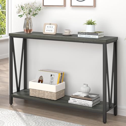 EXCEFUR Entryway Table, Rustic Wood Sofa Console Table with Storage, Modern Hallway Table for Living Room, Grey - color: Grey