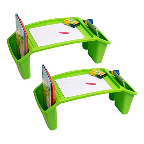 Mind Reader Kids Lap Desk, Portable Activity Tray with Side Storage, Stackable Plastic Desk for Drawing, Snacks, Study, Set of 2, Green - color: Green