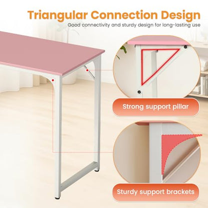 Dkelincs 47 Inch Computer Desk Home Office Desk Gaming Writing Desk Modern Simple Style Study Work Table with Metal Frame, Large Legroom, Adjustable Feet, Water-Resistant, Scratchproof Surface, Pink - color: Pink, size: 47 Inch