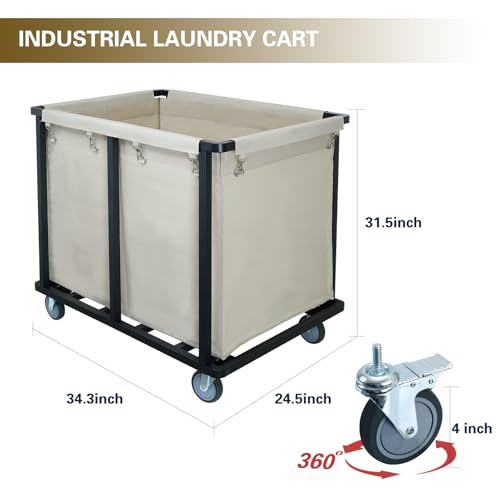 Commercial Laundry Cart with Wheels,400L Beige | 600 lbs Heavy Duty Laundry Cart,Steel Frame and Oxford Cloth Bag,Industrial Laundry Cart with Wheels,Housekeeping,Hotel - color: Beige