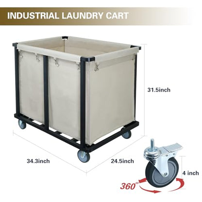 Commercial Laundry Cart with Wheels,400L Beige | 600 lbs Heavy Duty Laundry Cart,Steel Frame and Oxford Cloth Bag,Industrial Laundry Cart with Wheels,Housekeeping,Hotel - color: Beige