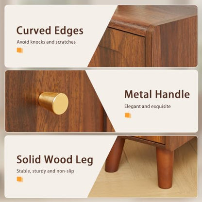 Small Nightstand Set of 2, Narrow Nightstand Slim Couch Side Table with Drawers, Wood End Tables with Storage for Living Room, Bedroom, Small Spaces (Walnut-2pcs) - color: 3drawers-walnut-2pcs