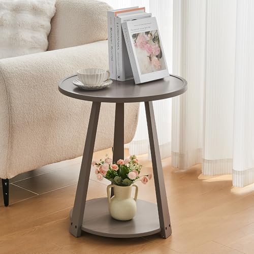 Uniclinens Wood Round End Table - Small Round Side Table with Lower Shelf for Living Room Sofa Couch, Bedroom Wooden Nightstand, Gray - color: Grey, style: Style 7